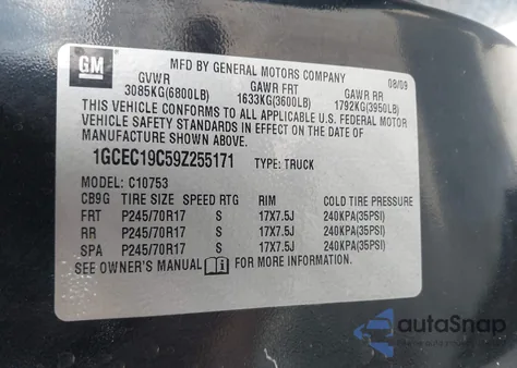 2009 Chevrolet Silverado 1500 Ls from USA, damaged, VIN 1GCEC19C59Z255171